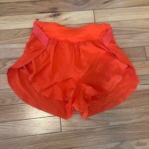 Fast and Free 3” Lululemon running shorts in hot heat